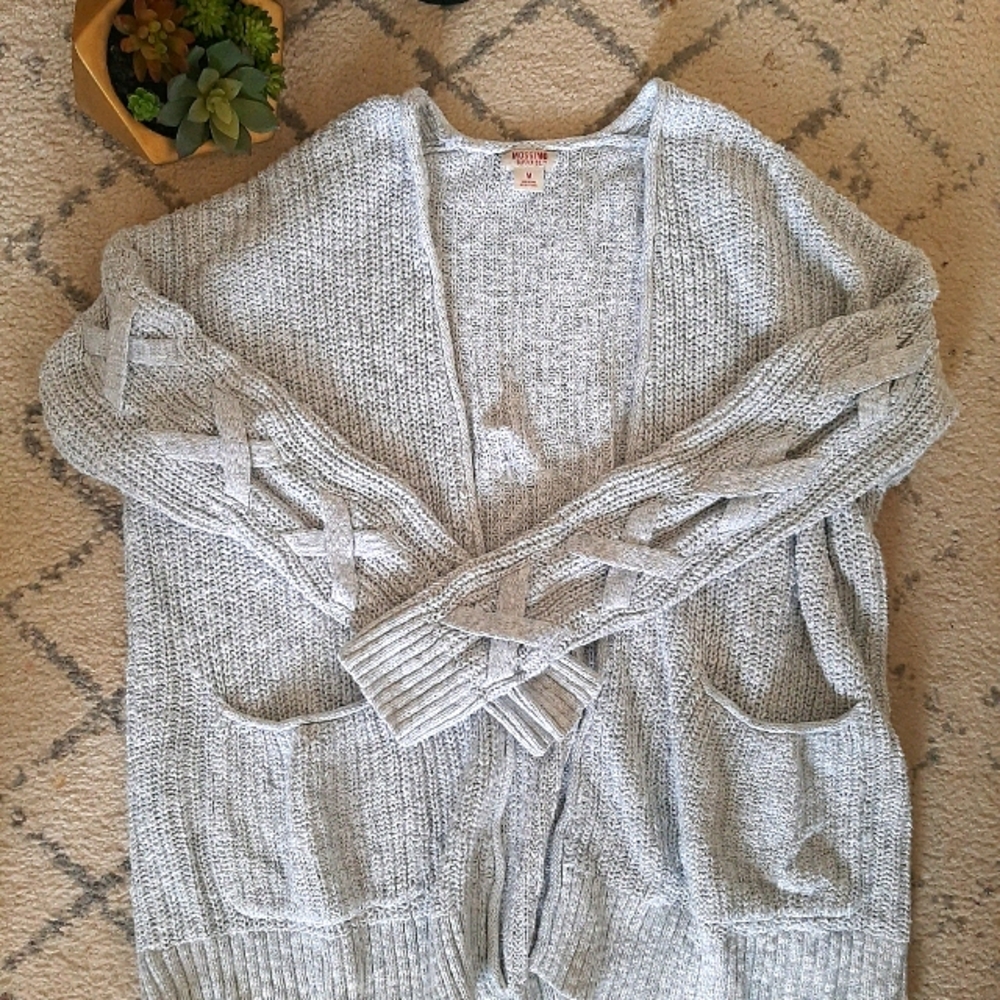 Grey Knit Cross Stitch Detailing Cardigan